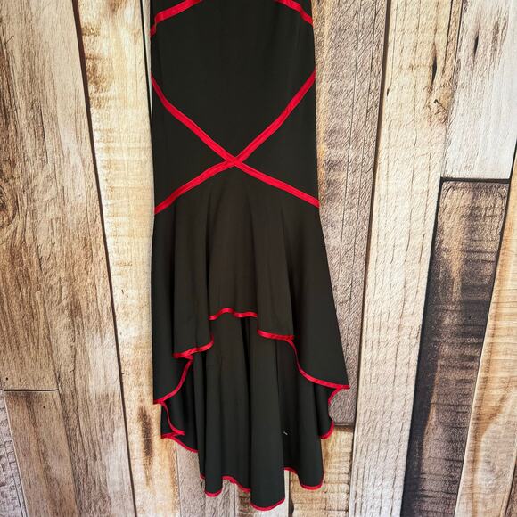 Taboo Dress Y2K Large Vintage Event Black Red Trim Asymmetrical Vampirecore - Picture 4 of 8